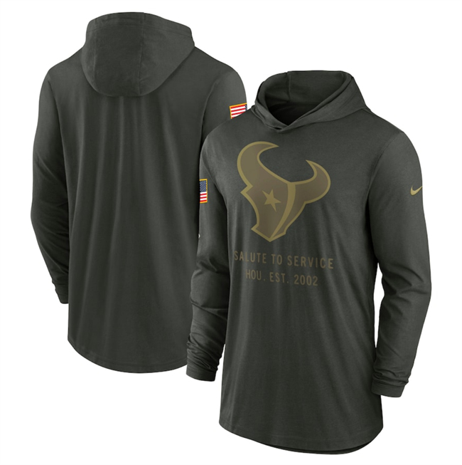 Men's Forest Green Houston Texans 2025 Salute to Service Sideline Dri-FIT Lightweight Pullover Hoodie